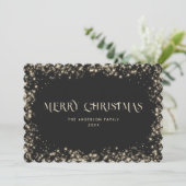 Black Sparkly Snowy Merry Christmas Kaart (Staand voorkant)
