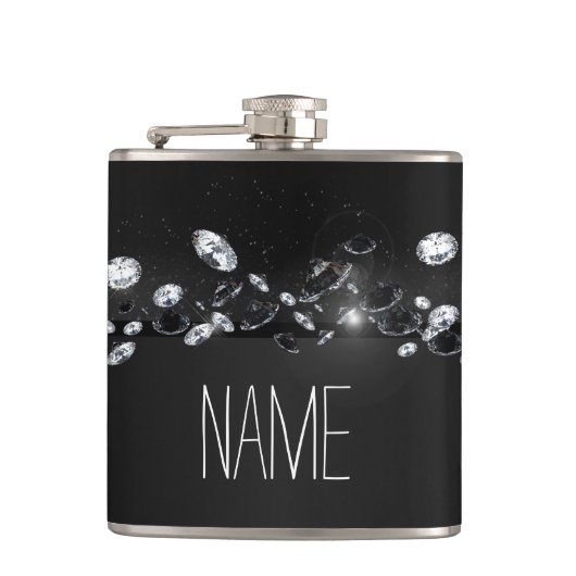 Black Sparkly White Diamond voor vrouwen Heupfles (Voorkant)