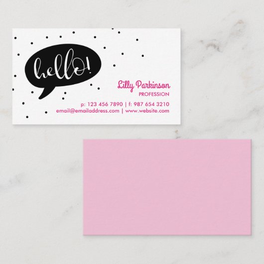 Black Speech Bubble & Confetti Hallo! Visitekaartje (Voorkant / Achterkant)