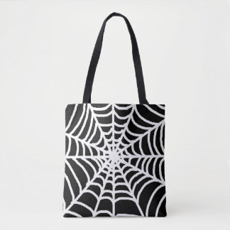 Black Spider Cobweb Happy Halloween Tote Bag
