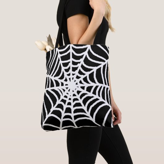 Black Spider Cobweb Happy Halloween  Tote Bag (Dichtbij)