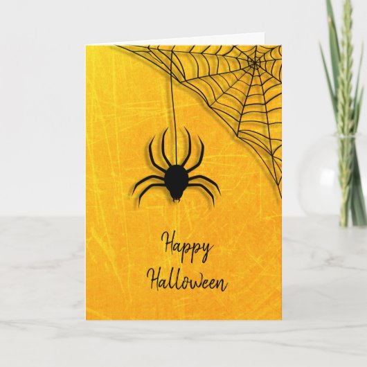 Black Spider en Web Happy Halloween Kaart (Voorkant)