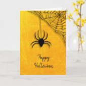 Black Spider en Web Happy Halloween Kaart (Gele Bloem)