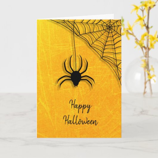 Black Spider en Web Happy Halloween Kaart (Gele Bloem)