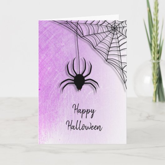 Black Spider en Web Happy Halloween Kaart (Voorkant)