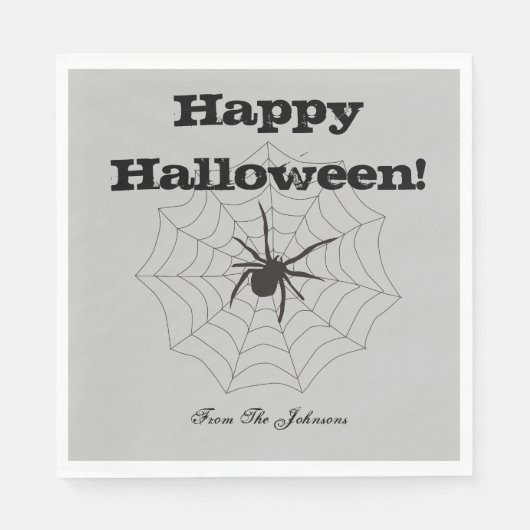 Black Spider Grey Paper Halloween Party Napkins Servet (Voorkant)