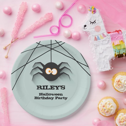 Black Spider Halloween Birthday Party Papieren Bordje (Feest)