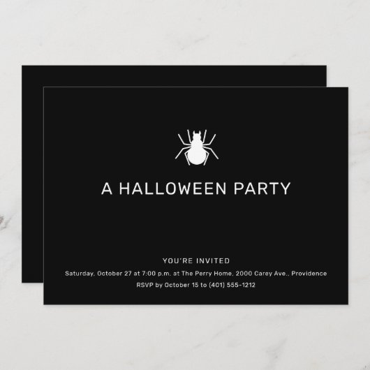 Black Spider Halloween Party Kaart (Voorkant / Achterkant)