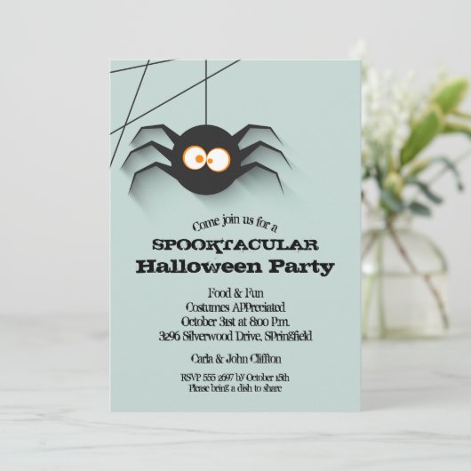 Black Spider Halloween Party Kaart (Staand voorkant)