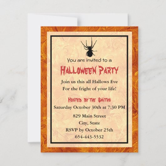 Black Spider Invitation Kaart Sjabloon (Voorkant)