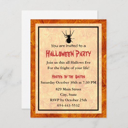 Black Spider Invitation Kaart Sjabloon (Voorkant / Achterkant)