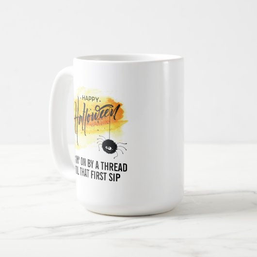 Black Spider met Web  Halloween Koffiemok (Voorkant links)