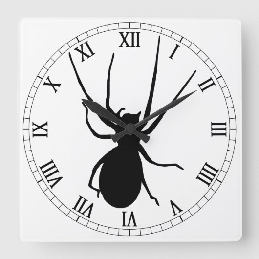 Black Spider Square Roman Numeras Clock Vierkante Klok (Voorkant)
