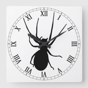 Black Spider Square Roman Numeras Clock Vierkante Klok