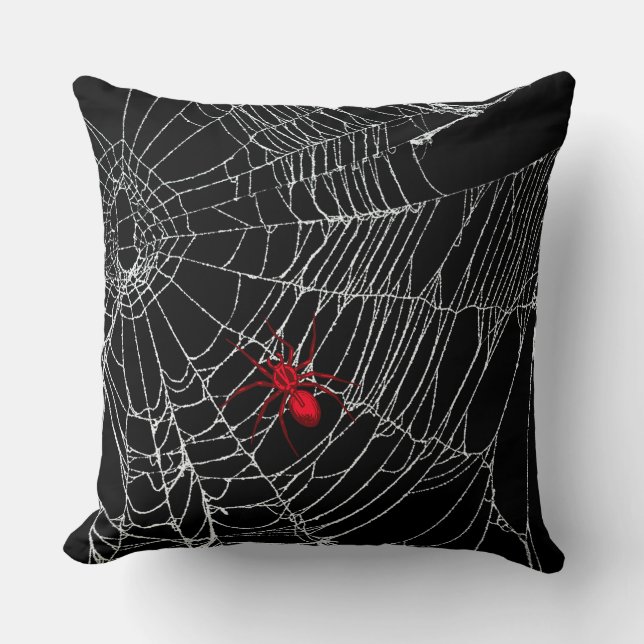 Black Spider Web Gothic Grunge Halloween Creepy Kussen (Voorkant)
