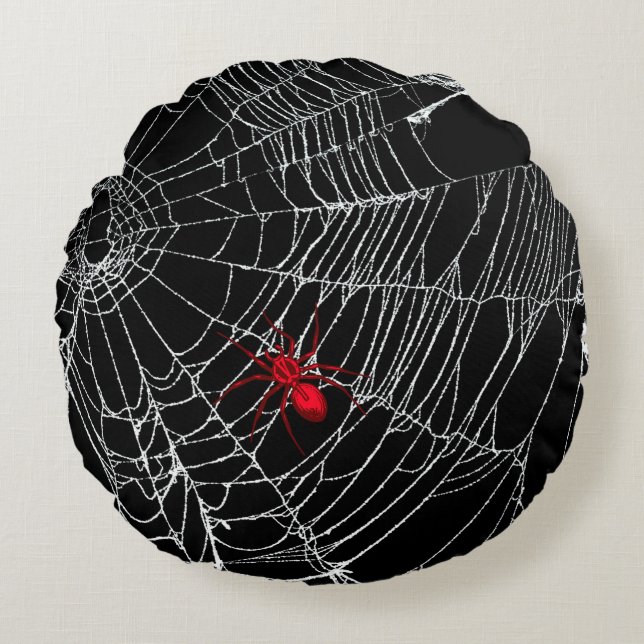 Black Spider Web Gothic Grunge Halloween Creepy Rond Kussen (Voorkant)