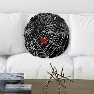 Black Spider Web Gothic Grunge Halloween Creepy Rond Kussen