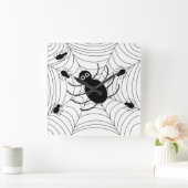Black Spider Web Halloween Vierkante Klok (Huis)