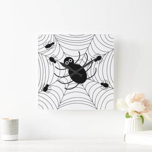 Black Spider Web Halloween Vierkante Klok (Huis)