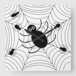 Black Spider Web Halloween Vierkante Klok