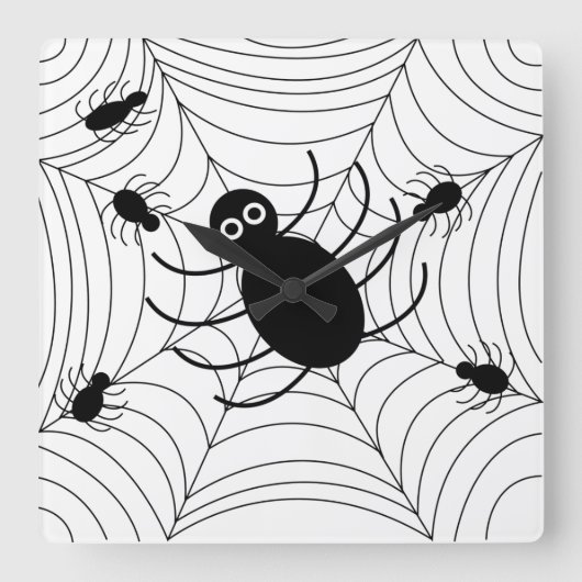 Black Spider Web Halloween Vierkante Klok (Voorkant)