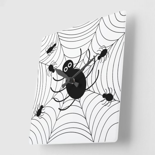Black Spider Web Halloween Vierkante Klok (Hoek)