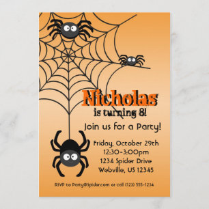 Black Spider Web Oranje Hallowen Party Invite Kaart