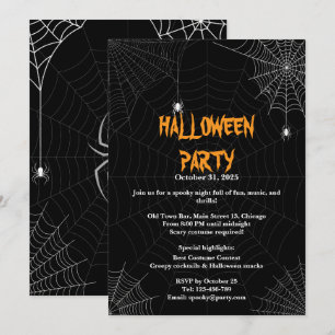 Black Spider Web Typografie Halloween Party Kaart