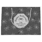 Black Spiderwebs Happy Halloween Groot Cadeauzakje (Voorkant)