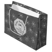 Black Spiderwebs Happy Halloween Groot Cadeauzakje (Voorkant Gekanteld)