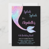 Black Splash Splish Mermaid Verjaardag Uitnodiging (Voorkant)