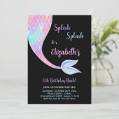 Black Splash Splish Mermaid Verjaardag Uitnodiging (Staand voorkant)