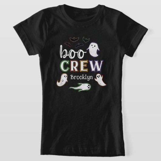 Black Spooky Bats & Ghosts Halloween Boo Crew T-shirt (Laagn)