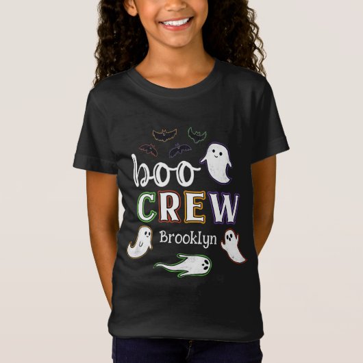Black Spooky Bats & Ghosts Halloween Boo Crew T-shirt (Voorkant)