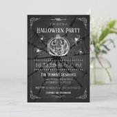Black Spooky Pumpkins Spider Web Halloween Party Kaart (Staand voorkant)