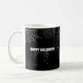 Black Spooky Spider Web Happy Halloween Naam Koffiemok (Links)