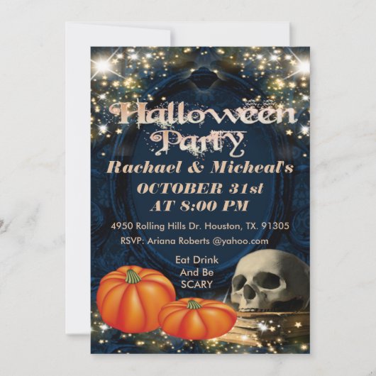 Black Spooky volwassen schedel Halloween uitnodigi Kaart (Voorkant)