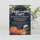 Black Spooky volwassen schedel Halloween uitnodigi Kaart (Staand voorkant)