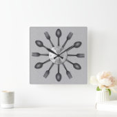 Black Spoons and Forks Wall Clock Vierkante Klok (Huis)