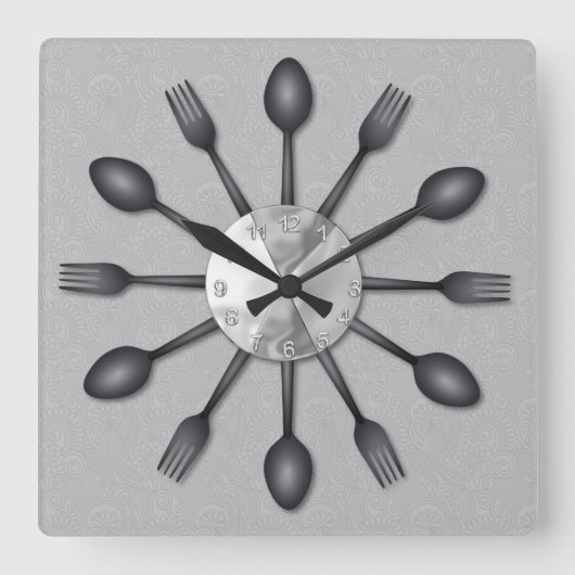 Black Spoons and Forks Wall Clock Vierkante Klok (Voorkant)