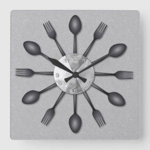 Black Spoons and Forks Wall Clock Vierkante Klok