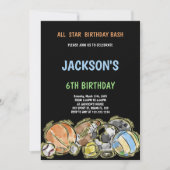 Black Sports Birthday-uitnodigingen Kaart (Voorkant)