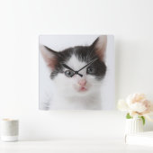 Black Spotted Kitten Vierkante Klok (Huis)