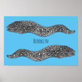 Black spotted moray eel cartoon illustration poster (Voorkant)
