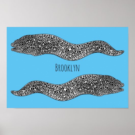 Black spotted moray eel cartoon illustration poster (Voorkant)