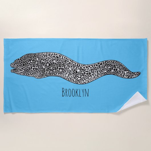 Black spotted moray eel cartoon illustration strandlaken (Voorkant)