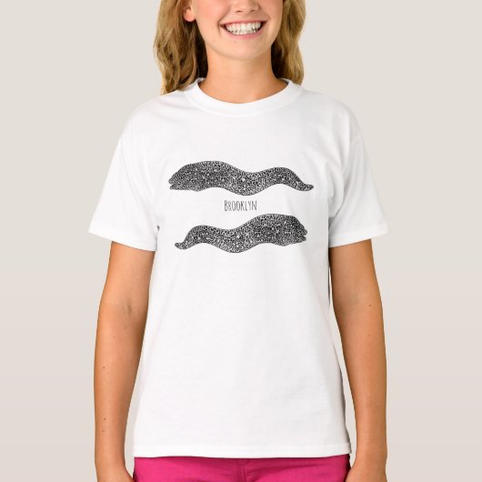 Black spotted moray eel cartoon illustration t-shirt (Voorkant)