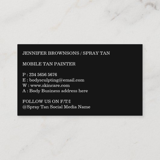 Black Spray Tanning Boho Body Skin Visitekaartje (Achterkant)