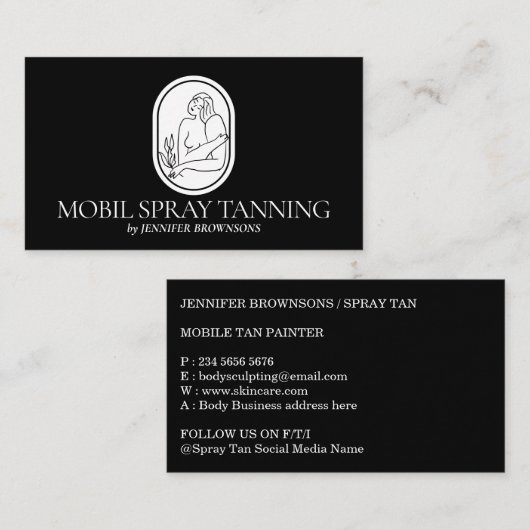 Black Spray Tanning Boho Body Skin Visitekaartje