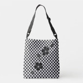 Black Spring Flowers Checkered Cross Body Canvas t Crossbody Tas (Achterkant)
